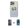 MARSİLYAN™- iPhone 12 Pro Max Kılıf Kutup Yansıma Özel Seri - Siyah 18D Cam Ekran Koruyucu + Neon Fosforlu Kamera Lens - MI