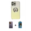 MARSİLYAN™- iPhone 12 Pro Max Kılıf Kutup Yansıma Özel Seri - Siyah 18D Cam Ekran Koruyucu + Neon Fosforlu Kamera Lens - SI