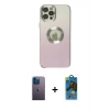MARSİLYAN™- iPhone 12 Pro Max Kılıf Kutup Yansıma Özel Seri - Siyah 18D Cam Ekran Koruyucu + Neon Fosforlu Kamera Lens - MI
