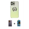 MARSİLYAN™- iPhone 12 Pro Max Kılıf Kutup Yansıma Özel Seri - Siyah 18D Cam Ekran Koruyucu + Neon Fosforlu Kamera Lens - SI