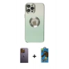 MARSİLYAN™- iPhone 12 Pro Max Kılıf Kutup Yansıma Özel Seri - Siyah 18D Cam Ekran Koruyucu + Neon Fosforlu Kamera Lens - SI