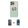 MARSİLYAN™- iPhone 12 Pro Max Kılıf Kutup Yansıma Özel Seri - Siyah 18D Cam Ekran Koruyucu + Neon Fosforlu Kamera Lens - BZ