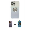 MARSİLYAN™- iPhone 12 Pro Max Kılıf Kutup Yansıma Özel Seri - Siyah 18D Cam Ekran Koruyucu + Neon Fosforlu Kamera Lens - SI