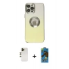 MARSİLYAN™- iPhone 12 Pro Max Kılıf Kutup Yansıma Özel Seri - Siyah 18D Cam Ekran Koruyucu + Shine Kamera Lens - GD