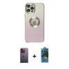 MARSİLYAN™- iPhone 12 Pro Max Kılıf Kutup Yansıma Özel Seri - Siyah 18D Cam Ekran Koruyucu + Neon Fosforlu Kamera Lens - TU