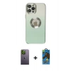MARSİLYAN™- iPhone 12 Pro Max Kılıf Kutup Yansıma Özel Seri - Siyah 18D Cam Ekran Koruyucu + Neon Fosforlu Kamera Lens - YL