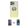 MARSİLYAN™- iPhone 12 Pro Max Kılıf Kutup Yansıma Özel Seri - Siyah 18D Cam Ekran Koruyucu + Neon Fosforlu Kamera Lens - YL