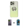 MARSİLYAN™- iPhone 12 Pro Max Kılıf Kutup Yansıma Özel Seri - Siyah 18D Cam Ekran Koruyucu + Neon Fosforlu Kamera Lens - YL