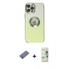 MARSİLYAN™- iPhone 12 Pro Max Kılıf Kutup Yansıma Özel Seri - Siyah 20D Premium Cam Ekran Koruyucu + Gold Metal Kamera Lens Koruma Cam