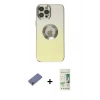 MARSİLYAN™- iPhone 12 Pro Max Kılıf Kutup Yansıma Özel Seri - Siyah 20D Premium Cam Ekran Koruyucu + Gold Metal Kamera Lens Koruma Cam