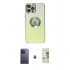 MARSİLYAN™- iPhone 12 Pro Max Kılıf Kutup Yansıma Özel Seri - Siyah 20D Premium Cam Ekran Koruyucu + Neon Fosforlu Kamera Lens - MI