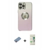 MARSİLYAN™- iPhone 12 Pro Max Kılıf Kutup Yansıma Özel Seri - Siyah 20D Premium Cam Ekran Koruyucu + Pembe Shine Kamera Lens Koruma Cam