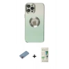 MARSİLYAN™- iPhone 12 Pro Max Kılıf Kutup Yansıma Özel Seri - Siyah 20D Premium Cam Ekran Koruyucu + Pembe Shine Kamera Lens Koruma Cam