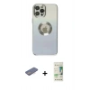 MARSİLYAN™- iPhone 12 Pro Max Kılıf Kutup Yansıma Özel Seri - Siyah 20D Premium Cam Ekran Koruyucu + Renkli Kamera Lens Koruma Cam - PE