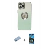MARSİLYAN™- iPhone 12 Pro Max Kılıf Kutup Yansıma Özel Seri - Siyah 34D Izgaralı Cam + Mavi Shine Kamera Lens Koruma Cam