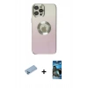 MARSİLYAN™- iPhone 12 Pro Max Kılıf Kutup Yansıma Özel Seri - Siyah 34D Izgaralı Cam + Mavi Shine Kamera Lens Koruma Cam