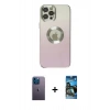 MARSİLYAN™- iPhone 12 Pro Max Kılıf Kutup Yansıma Özel Seri - Siyah 34D Izgaralı Cam + Neon Fosforlu Kamera Lens - MI