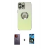 MARSİLYAN™- iPhone 12 Pro Max Kılıf Kutup Yansıma Özel Seri - Siyah 34D Izgaralı Cam + Neon Fosforlu Kamera Lens - TU