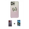 MARSİLYAN™- iPhone 12 Pro Max Kılıf Kutup Yansıma Özel Seri - Siyah 34D Izgaralı Cam + Neon Fosforlu Kamera Lens - TU