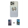 MARSİLYAN™- iPhone 12 Pro Max Kılıf Kutup Yansıma Özel Seri - Siyah 34D Izgaralı Cam + Neon Fosforlu Kamera Lens - MI