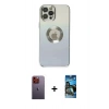 MARSİLYAN™- iPhone 12 Pro Max Kılıf Kutup Yansıma Özel Seri - Siyah 34D Izgaralı Cam + Neon Fosforlu Kamera Lens - TU
