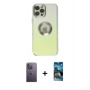 MARSİLYAN™- iPhone 12 Pro Max Kılıf Kutup Yansıma Özel Seri - Siyah 34D Izgaralı Cam + Neon Fosforlu Kamera Lens - BZ
