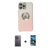 MARSİLYAN™- iPhone 12 Pro Max Kılıf Kutup Yansıma Özel Seri - Siyah 34D Izgaralı Cam + Neon Fosforlu Kamera Lens - BZ