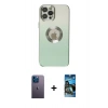 MARSİLYAN™- iPhone 12 Pro Max Kılıf Kutup Yansıma Özel Seri - Siyah 34D Izgaralı Cam + Neon Fosforlu Kamera Lens - MI