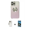 MARSİLYAN™- iPhone 12 Pro Max Kılıf Kutup Yansıma Özel Seri - Siyah 34D Izgaralı Cam + Shine Kamera Lens - GD