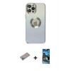 MARSİLYAN™- iPhone 12 Pro Max Kılıf Kutup Yansıma Özel Seri - Siyah 34D Izgaralı Cam + Sierra Blue Shine Kamera Lens Koruma Cam