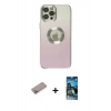 MARSİLYAN™- iPhone 12 Pro Max Kılıf Kutup Yansıma Özel Seri - Siyah 34D Izgaralı Cam + Sierra Blue Shine Kamera Lens Koruma Cam