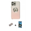 MARSİLYAN™- iPhone 12 Pro Max Kılıf Kutup Yansıma Özel Seri - Siyah 34D Izgaralı Cam + Sierra Blue Shine Kamera Lens Koruma Cam