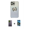 MARSİLYAN™- iPhone 12 Pro Max Kılıf Kutup Yansıma Özel Seri - Siyah 34D Izgaralı Cam + Neon Fosforlu Kamera Lens - YL