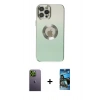 MARSİLYAN™- iPhone 12 Pro Max Kılıf Kutup Yansıma Özel Seri - Siyah 34D Izgaralı Cam + Neon Fosforlu Kamera Lens - YL