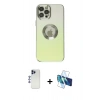 MARSİLYAN™- iPhone 12 Pro Max Kılıf Kutup Yansıma Özel Seri - Siyah 3D Antistatik Cam Ekran Koruyucu + Lacivert Shine Kamera Lens
