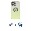 MARSİLYAN™- iPhone 12 Pro Max Kılıf Kutup Yansıma Özel Seri - Siyah 3D Antistatik Cam Ekran Koruyucu + Shine Kamera Lens Koruma Cam - PE