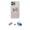 MARSİLYAN™- iPhone 12 Pro Max Kılıf Kutup Yansıma Özel Seri - Siyah 3D Antistatik Cam Ekran Koruyucu + Shine Kamera Lens Koruma Cam - SABE
