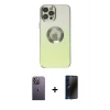 MARSİLYAN™- iPhone 12 Pro Max Kılıf Kutup Yansıma Özel Seri - Siyah 3D Antistatik Hayalet Cam Ekran Koruyucu + Neon Fosforlu Kamera Lens - BZ