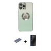 MARSİLYAN™- iPhone 12 Pro Max Kılıf Kutup Yansıma Özel Seri - Siyah 3D Antistatik Hayalet Cam Ekran Koruyucu + Renkli Kamera Lens Koruma Cam - YL