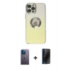 MARSİLYAN™- iPhone 12 Pro Max Kılıf Kutup Yansıma Özel Seri - Siyah 3D Antistatik Hayalet Cam Ekran Koruyucu + Mavi Neon Fosforlu Kamera Lens