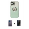 MARSİLYAN™- iPhone 12 Pro Max Kılıf Kutup Yansıma Özel Seri - Siyah 3D Antistatik Hayalet Cam Ekran Koruyucu + Mavi Neon Fosforlu Kamera Lens