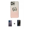MARSİLYAN™- iPhone 12 Pro Max Kılıf Kutup Yansıma Özel Seri - Siyah 3D Antistatik Hayalet Cam Ekran Koruyucu + Mavi Neon Fosforlu Kamera Lens