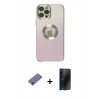 MARSİLYAN™- iPhone 12 Pro Max Kılıf Kutup Yansıma Özel Seri - Siyah 3D Antistatik Hayalet Cam Ekran Koruyucu + Gold Metal Kamera Lens Koruma Cam