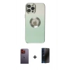MARSİLYAN™- iPhone 12 Pro Max Kılıf Kutup Yansıma Özel Seri - Siyah 3D Antistatik Hayalet Cam Ekran Koruyucu + Neon Fosforlu Kamera Lens - TU