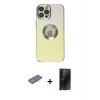 MARSİLYAN™- iPhone 12 Pro Max Kılıf Kutup Yansıma Özel Seri - Siyah 3D Antistatik Hayalet Cam Ekran Koruyucu + Mavi Renkli Kamera Lens Koruma Cam