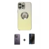 MARSİLYAN™- iPhone 12 Pro Max Kılıf Kutup Yansıma Özel Seri - Siyah 3D Antistatik Hayalet Cam Ekran Koruyucu + Neon Fosforlu Kamera Lens - BZ