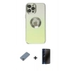 MARSİLYAN™- iPhone 12 Pro Max Kılıf Kutup Yansıma Özel Seri - Siyah 3D Antistatik Hayalet Cam Ekran Koruyucu + Metal Kamera Lens Koruma Cam - GS