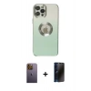 MARSİLYAN™- iPhone 12 Pro Max Kılıf Kutup Yansıma Özel Seri - Siyah 3D Antistatik Hayalet Cam Ekran Koruyucu + Sarı Neon Fosforlu Kamera Lens