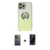 MARSİLYAN™- iPhone 12 Pro Max Kılıf Kutup Yansıma Özel Seri - Siyah 3D Antistatik Hayalet Cam Ekran Koruyucu + Neon Fosforlu Kamera Lens - YL