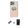 MARSİLYAN™- iPhone 12 Pro Max Kılıf Kutup Yansıma Özel Seri - Siyah 3D Antistatik Hayalet Cam Ekran Koruyucu + Gold Metal Kamera Lens Koruma Cam